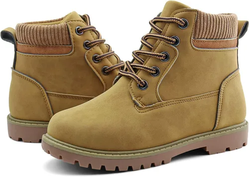 Vista 5 de JABASIC Botas de tobillo para niños y niñas, con cordones, cómodas botas de trabajo al aire libre