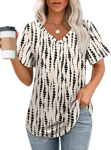 Vista 21 de OFEEFAN Camisetas básicas de manga corta con cuello en V para mujer, ajuste holgado, con dobladillo curvado B-verde