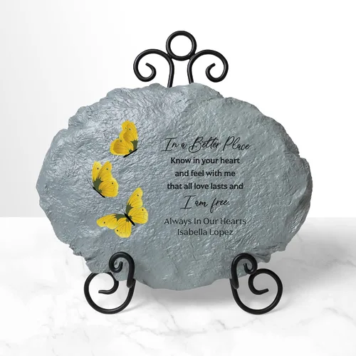 Vista 5 de Let's Make Memories Piedra de jardín de condolencias personalizada – Soy libre – Condolencia y regalo conmemorativo – Personalizar con mensaje -11