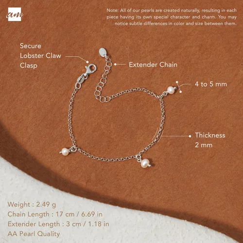 Vista 5 de Amberta Pulsera de perlas de agua dulce de plata de ley 925 para mujer