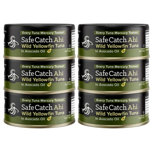 Vista 5 de Safe Catch Wild Ahi - Atún de aleta amarilla enlatado, capturado en la naturaleza, con menos mercurio, proteína magra, Omega 3, sin gluten, kosher
