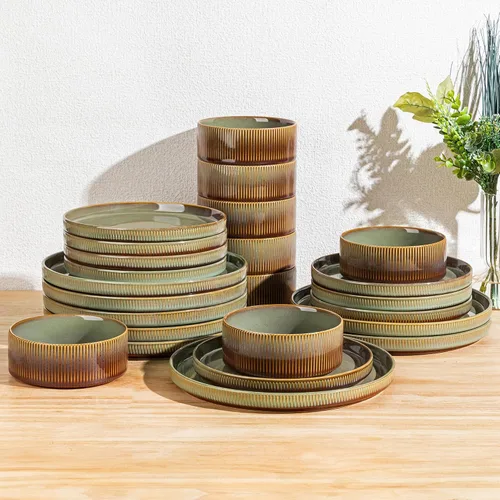 Vista 37 de TheTerra Juego de vajilla de cerámica para 4, juego de 12 platos y cuencos ligeros de porcelana, resistente a los arañazos, apto para horno