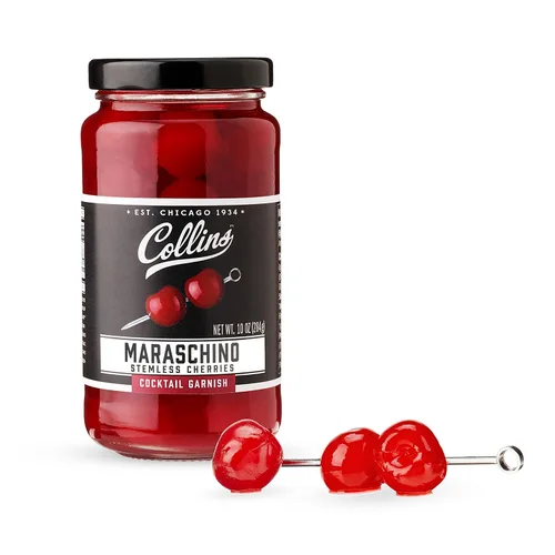 Vista 9 de Collins - Cerezas marrasquinas con Tallo de 72 onzas, guarnición de cóctel a granel para cócteles sin alcohol, postres y helados sundae, cerezas