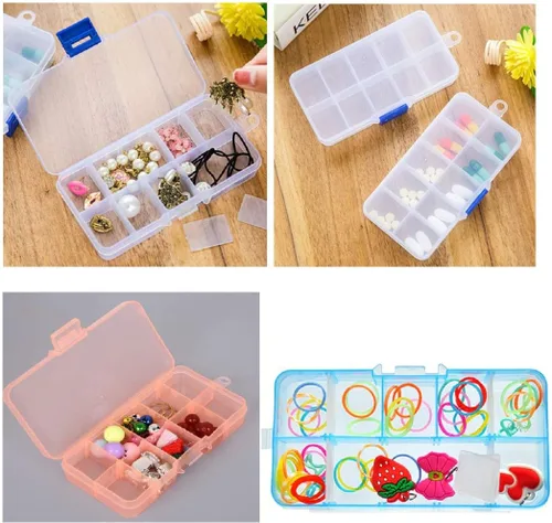Vista 2 de Organizador de joyas (paquete de 4), organizador de cuentas de 2 x 10 pulgadas, caja de joyería de plástico con divisores móviles, contenedores
