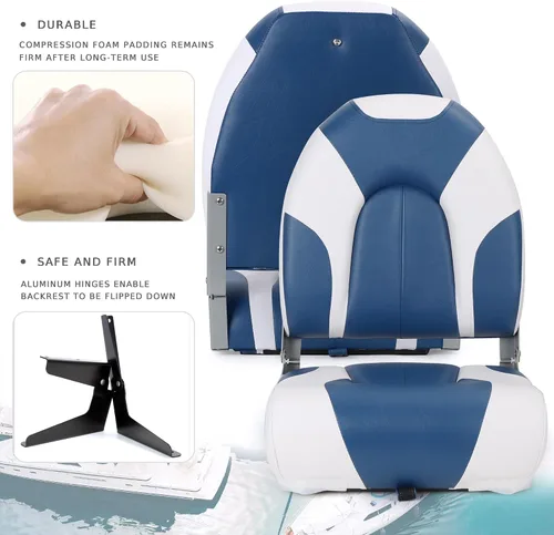 Vista 5 de Asiento plegable para barco Deluxe con respaldo alto marino, tornillos de acero inoxidable incluidos