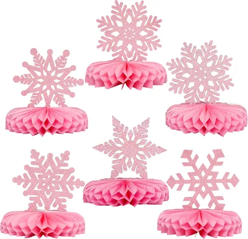 Vista 10 de Gyufise Paquete de 6 centros de mesa con forma de panal de abeja de copo de nieve, decoración de mesa de congelado, centros de mesa para decoración
