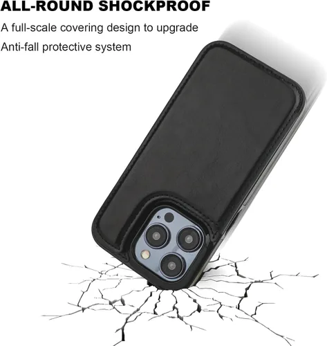 Vista 5 de ONETOP - Funda tipo cartera compatible con iPhone 15 Pro con soporte para tarjetas, funda de piel sintética con soporte y ranuras para tarjetas