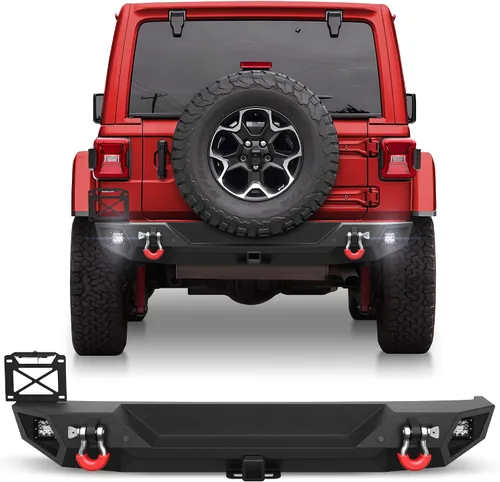 Vista 13 de Parachoques delantero compatible con Jeep Wrangler JK JL y Gladiator JT 2007-2025, parachoques de ancho completo todoterreno con placa