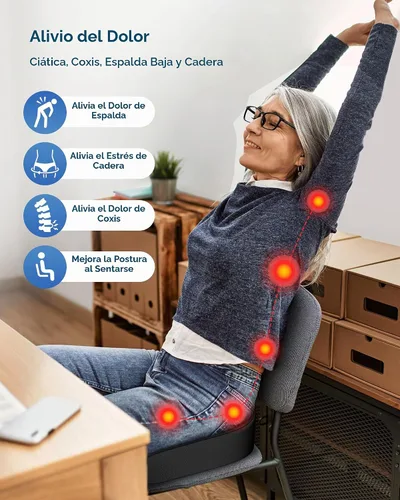Vista 2 de Feagar Cojín de asiento - Cojín ergonómico extra grande de espuma viscoelástica Big Black