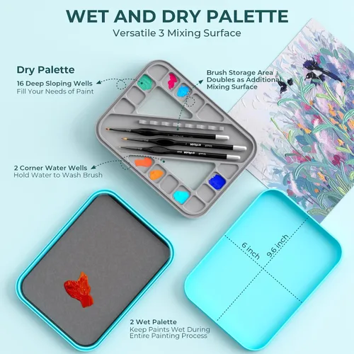 Vista 4 de Nicpro Kit de pintura en miniatura con paleta húmeda y 11 pinceles de pintura para detalles, cepillo seco, 100 piezas de papel de paleta húmeda, 4