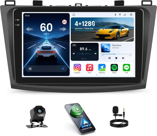 Vista 9 de Radio estéreo de coche para Mazda 3 2009 2010 2011 2012 2013, Android 15 2G+64G Carplay inalámbrico Android Auto, 9 pulgadas pantalla táctil coche