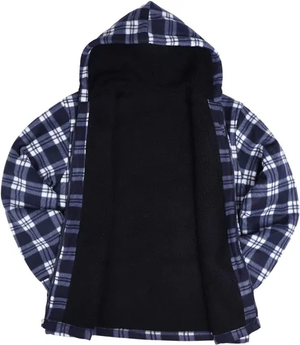Vista 5 de Chaqueta de franela a cuadros para hombre, de felpa con capucha, sherpa con cremallera, pesada y gruesa, cálida para invierno