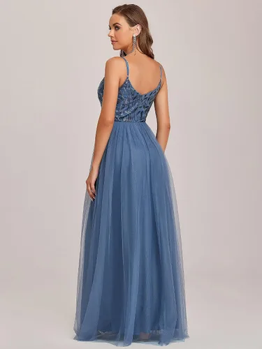 Vista 2 de Ever-Pretty Vestido de noche largo de tul con cuello en V sin mangas para mujer 50090