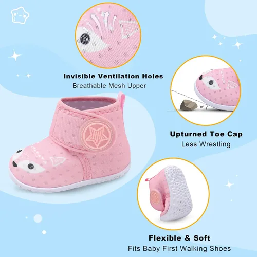 Vista 4 de JOINFREE Zapatillas transpirables para bebés y niñas, zapatos antideslizantes para primeros pasos, zapatos para cuna, zapatos descalzos para bebés