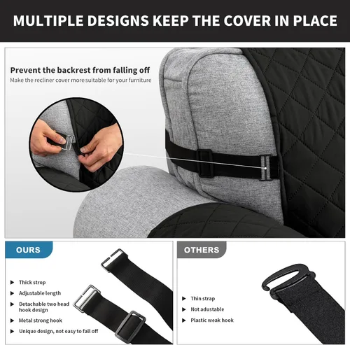 Vista 5 de UNBBRRL Funda de sofá reversible para perros y gatos, funda impermeable para muebles para mascotas y niños, protector de sofá con correas elásticas
