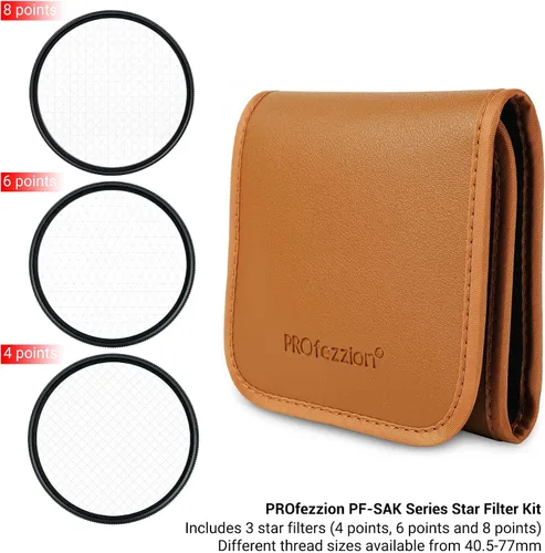 Vista 9 de PROfezzion Kit de filtro de estrella de 2.165 in, 3 piezas de filtro de estrella ajustable para Sony A7 II III IV con lente FE de 1.102-2.756 in
