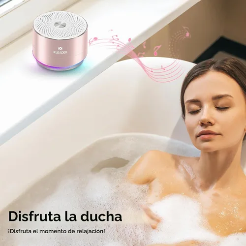Vista 8 de Mini altavoz Bluetooth para la ducha, altavoz impermeable IPX6, con luces RGB, micrófono, cordón de silicona portátil, ventosa, sonido claro
