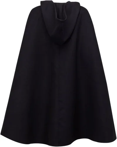 Vista 2 de Clothink Poncho frontal dividido de lana negra para mujer Negro