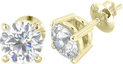 Vista 3 de Aretes de diamantes reales naturales con cierre de rosca seguro para mujeres y hombres, aretes de diamante de talla redonda de oro de 14 quilates