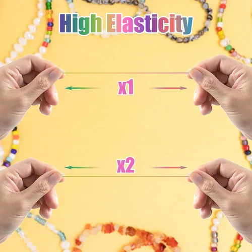 Vista 2 de Dreamtop Cuerda elástica de 0.039 in, cuerda elástica de cuentas de arcoíris de 328.1 ft para pulsera, cuerda elástica de cuentas de poni para hacer