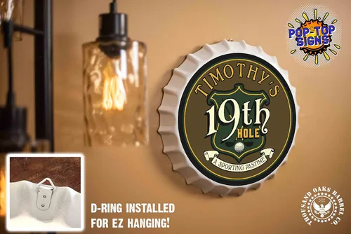 Vista 4 de Letrero personalizado para tapa de botella de cerveza (agujero 19), letreros de barra personalizados de metal de estaño para colgar en la pared