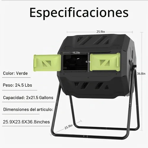 Vista 2 de Squeeze Master - Compostera grande para jardín y otros espacios al aire libre, con doble compartimento rotativo, mejor circulación del aire, sin