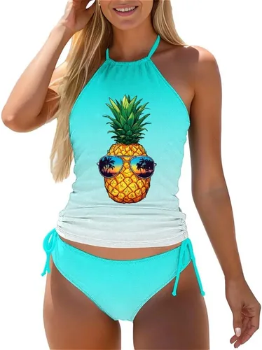 Vista 34 de Omichic Trajes de baño tankini para mujer, de dos piezas, blusa tipo tankini modesta con parte inferior de bikini Negro