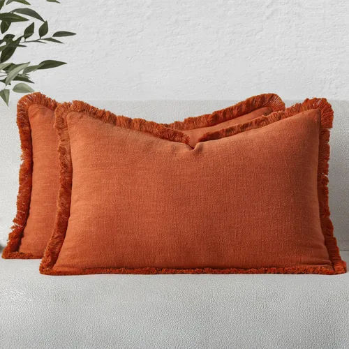 Vista 13 de MIULEE Juego de 2 fundas de almohada decorativas de lino neutro con flecos, fundas de cojín de estilo bohemio con borlas para sofá, cama, sala
