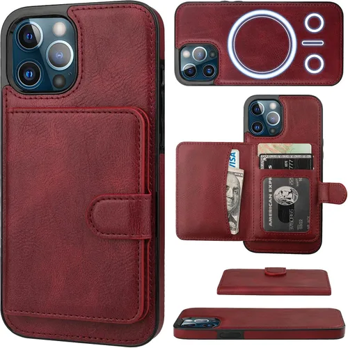 Vista 10 de Bocasal Funda tipo cartera para iPhone 12 Pro Max compatible con MagSafe magnético RFID bloqueo desmontable de piel sintética de alta calidad