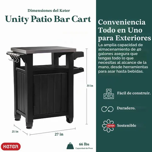 Vista 2 de Keter Unity Outdoor Grill Prep Table & Serving Cart, 40 Gal, Brown