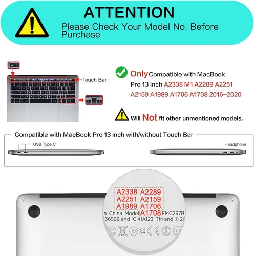 Vista 2 de MOSISO Funda compatible con MacBook Pro de 13 pulgadas versión 2020-2016 A2338 M1 A2289 A2251 A2159 A1989 A1706 A1708, carcasa rígida de plástico