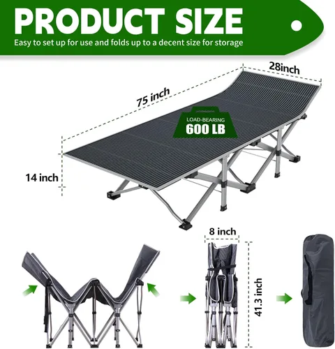Vista 4 de Barbella Catre plegable para campamento, paquete de 2 catres plegables para adultos, catre de dormir portátil con colchón plegable al aire libre