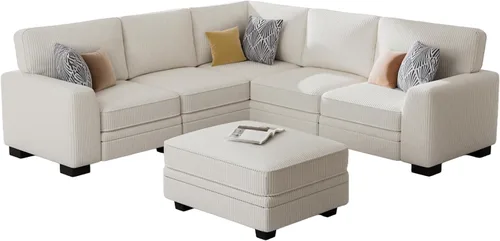 Vista 9 de Legend Vansen Sofá modular de gran tamaño, sofá reversible en forma de U con otomana, sofá de pana de asiento profundo para sala de estar, 6 plazas