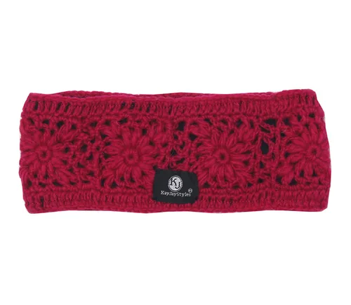 Vista 3 de KayJayStyles Diadema tejida a mano con forro polar para la cabeza, calentador de orejas Nepal (rosa)