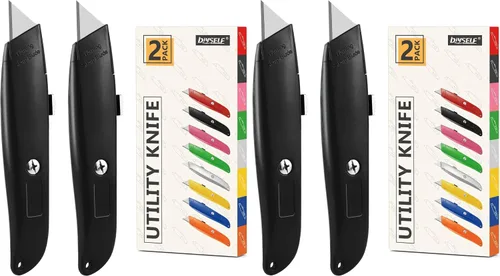 Vista 29 de DIYSELF Paquete de 2 cuchillos utilitarios, cortador retráctil, resistente (rojo) Heavy-Duty Box Cutters, Razor Blade Cardboard Knife for Cartons