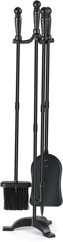 Vista 7 de Juegos de herramientas para chimenea con soporte, herramientas de fuego de hierro fundido, accesorios para chimenea, combustión de madera