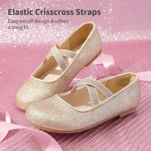 Vista 4 de DREAM PAIRS Zapatos de vestir tipo bailarina, de piso, para niñas Mary Jane