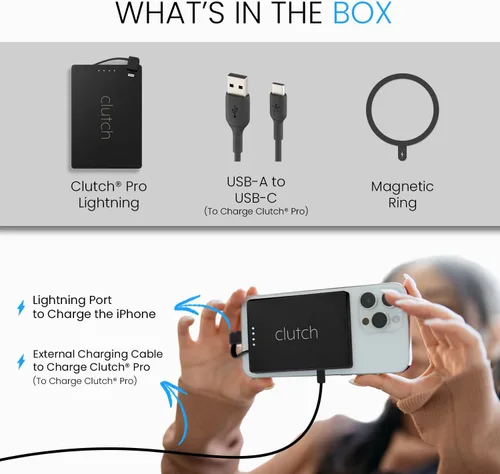 Vista 5 de Clutch Cargador Portátil Pro para iPhone para Viajes 5000 mAH Aprobado por TSA Magnético Seguro para Avión Cargador Portátil solo Compatible