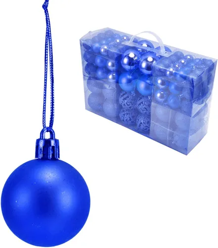 Vista 5 de Juego de 100 adornos de bolas de Navidad, decoraciones colgantes de temporada, bolas de Navidad de plástico inastillables, juego a granel para Azul