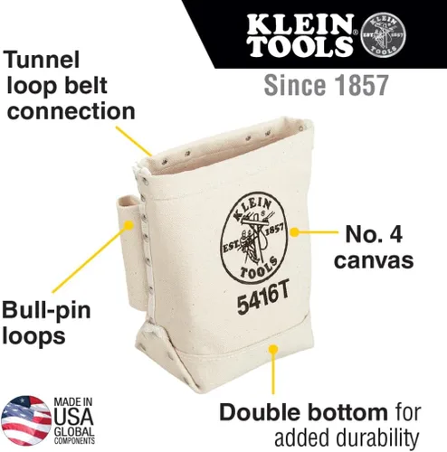 Vista 2 de Klein Tools 5416T Bolsa de Herramientas, Bolsa para Pasador de Toro y Perno, Lona No. 4 con Conexión de Túnel, 5 x 10 x 9 Pulgadas