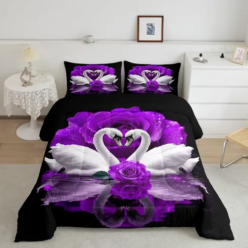 Vista 12 de Erosebridal Juego de ropa de cama de guepardo con rosa azul, juego de edredón con estampado de leopardo y gato, edredón romántico de plumón