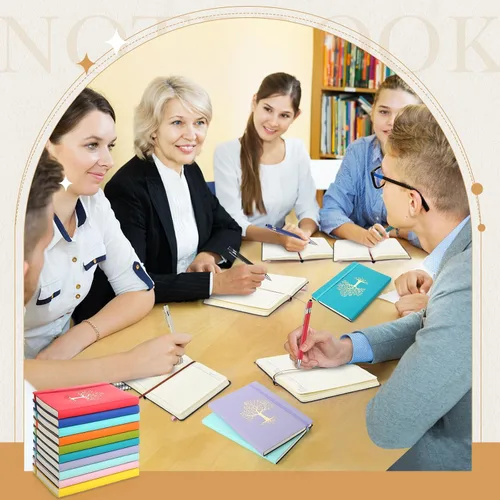 Vista 3 de Dispowreath Paquete de 10 cuadernos rayados de cuero A5 de tapa dura para escribir, 200 páginas, 10 colores, bloc de notas para viajes, trabajo