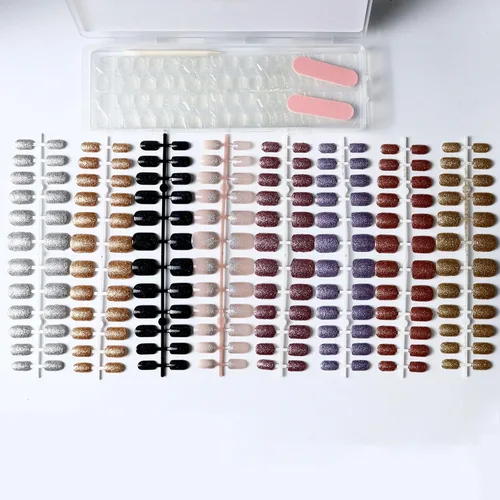Vista 8 de Paquete de 6 uñas postizas a presión con forma de almendra media, uñas postizas acrílicas de cobertura completa con diseños de cromo rosa francés