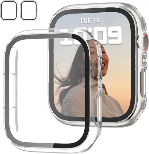 Vista 20 de JZK - 2 fundas con protector de pantalla de vidrio templado para Apple Watch Series 3/2/1 de 38 mm, ultradelgadas, de cobertura completa Negro/Negro