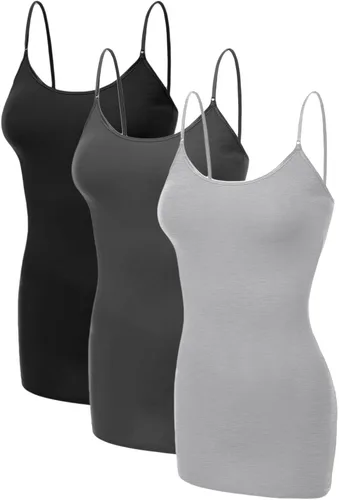 Vista 246 de Emmalise Camisola larga casual básica para mujer, con tirantes ajustables, top en capas