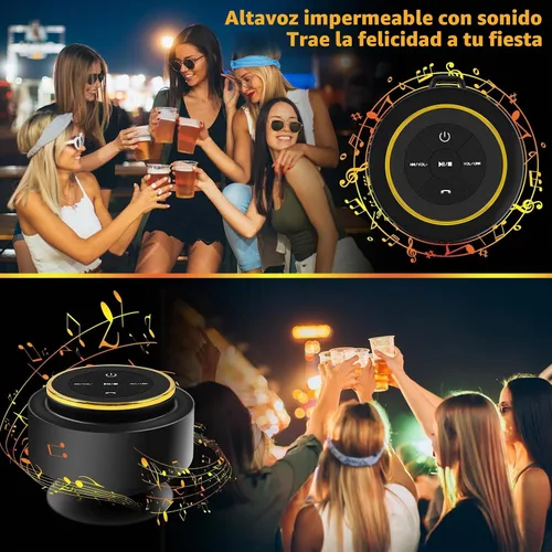 Vista 2 de Altavoz de ducha Bluetooth con mosquetón, altavoces Bluetooth portátiles con ventosa, IP67 impermeable, inalámbrico, flotante, para camping, playa