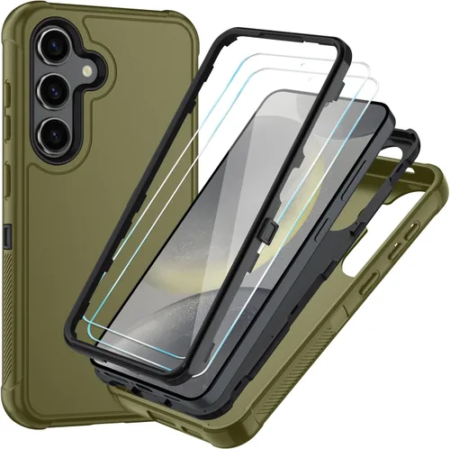 Vista 78 de SunStory Funda 3 en 1 para Samsung Galaxy S22 con protector de pantalla Verde Armada (ArmyGreen)