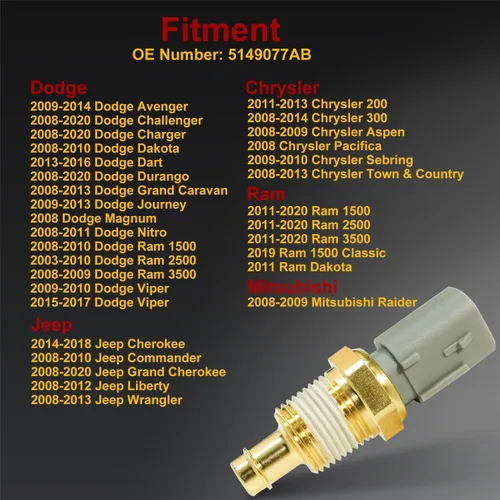 Vista 3 de Sensor de Temperatura del Refrigerante del Motor 5149077AB para 2011-2020 Ram 1500 2500 3500, Dodge Avenger Challenger Charger Dakota Durango, Jeep