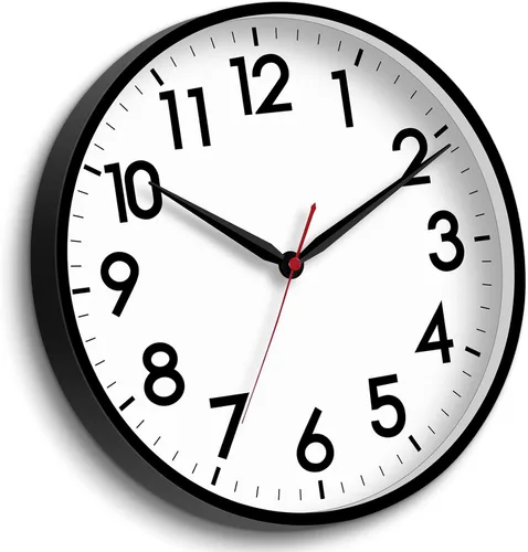 Vista 9 de AKCISOT - Reloj de pared de 8 pulgadas, silencioso, funciona con pilas, color negro