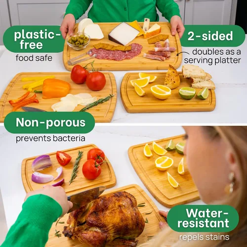 Vista 9 de Tablas de cortar de madera orgánica para la cocina para cortar verduras, tallar carne, cortar pan y servir charcutería para la preparación